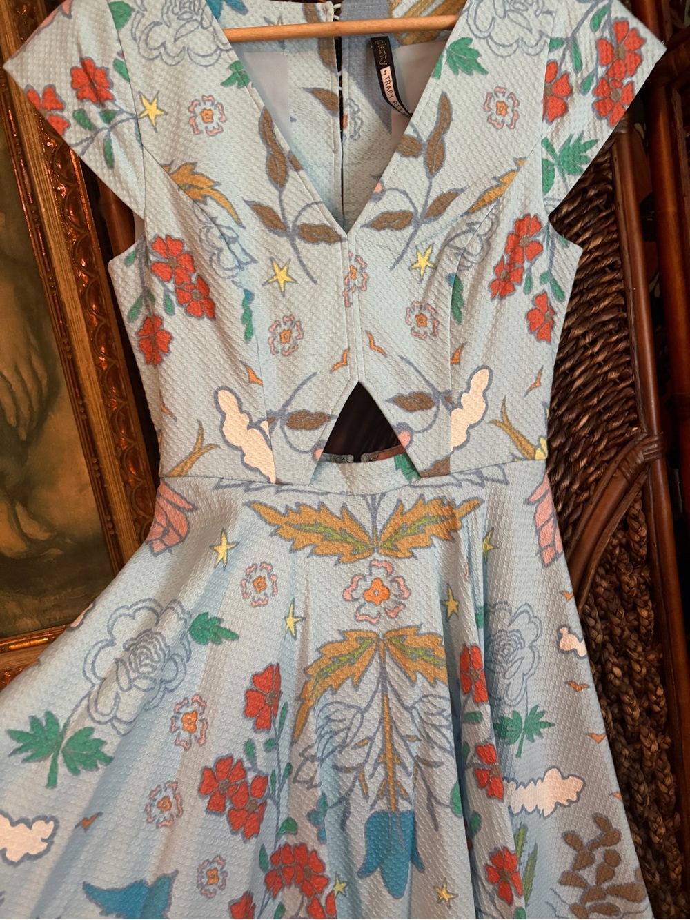 Plenty by Tracy Reese Blue Floral Textured Cutout Fit & Flare Dress XS